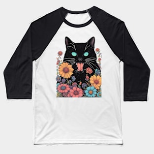 aesthetic black cat floral Baseball T-Shirt